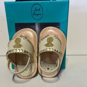 Jack Rogers Cream and Gold Sandals with Decorative Embellishment